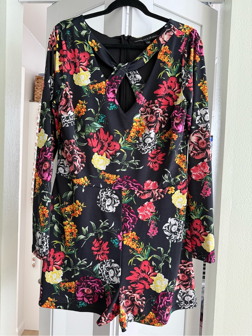Guess Black Floral Keyhole Romper